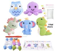 VINTAGE EMBROIDERY V.E. Kit de ganchillo de animales para principiantes, adultos, kit completo de ganchillo para 5 muñecas de animales, aprender a tejer, kit de manualidades con instrucciones y