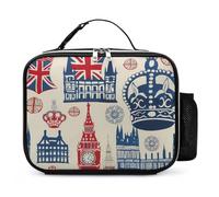 Vintage England London Big Ben - Bolsa de almuerzo con corona roja y azul para hombres y mujeres, a prueba de fugas, aislada, para viajes, trabajo, picnic