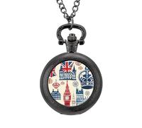 Vintage England London Big Ben - Reloj de bolsillo vintage con colgante de aleación, diseño de corona roja y azul, regalo para hombres y mujeres, Estilo negro, talla única