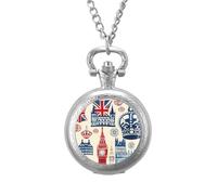 Vintage England London Big Ben - Reloj de bolsillo vintage con colgante de aleación, diseño de corona roja y azul, regalo para hombres y mujeres, Estilo plateado, talla única