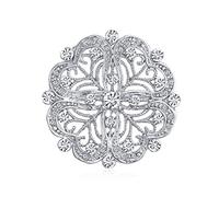 Bling Jewelry Vintage Estilo Antiguo Floral Corazón Filigrana Cz Broche Alfiler para Mujer Latón Plateado