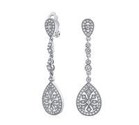 Vintage Estilo Lágrima En Forma De Circonio Cúbico Desfile Declaración Araña De Clip En Pendientesde Latón Plateado De Plata