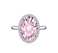 Vintage Fashion 925 Sterling Silver Shiny Full Diamond Gemstone Anillo de halo de compromiso de halo para mujeres Cut Radiant Cubic Zirconia Banda de boda CZ Anniversary Open Ajustable Anillo (rosa)