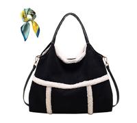 Vintage Faux Suede Tote Bag for Women,Top Handle Fall Purse Crossbody Bags,Two in One Brown Retro Shoulder Satchel (Black)