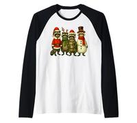 Vintage Feral Christmas Raccoon, Xmas Trash Panda Costume Camiseta Manga Raglan