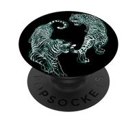 Vintage Fierce Twin Tigers Roaring Tatuaje Estilo Wildlife Art PopSockets PopGrip Adhesivo