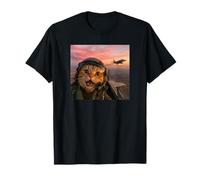 Vintage Fighter Pilot Cat Cool Look Aviación Selfie Art Camiseta