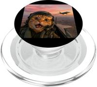 Vintage Fighter Pilot Cat Cool Look Aviación Selfie Art PopSockets PopGrip para MagSafe