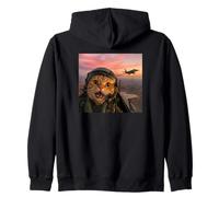 Vintage Fighter Pilot Cat Cool Look Aviación Selfie Art Sudadera con Capucha