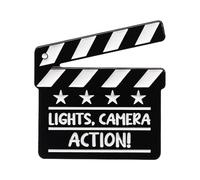 Vintage Filmbrosche - Metal Brooch "Light, Camera, Action" para los amantes y coleccionistas de cine | Pin decorativo de la tablero para mochila, bolso, sombrero, ropa, accesorios para fanáticos del c