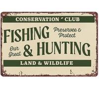 Vintage Fishing Hunting Art Metal Sign for Wildlife Theme Wall Decor in Man Cave 8 X 12 in