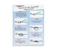 Vintage Fishing Knots Instructional Poster Canvas Painting Wall Art for Cabin Lake House Decor(Framed,16x24inch(40x60cm))