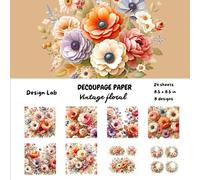 Vintage Floral Decoupage Paper 8.5" x 8.5", 24 single-sided sheets: romantic styled pattern paper for scrapbooking, origami and crafts