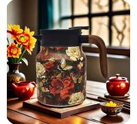 Vintage Floral Pattern Tea, Built-in Infuser Stainless Steel Thermal Carafe with Lid for Hot Drinks (#14)