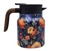 Vintage Floral Pattern Teapot, Vintage Teapot Built-in Infuser Stainless Steel Thermal Carafe with Lid for Hot Drinks (#4)