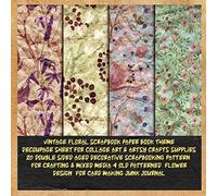 vintage floral scrapbook paper book theme decoupage sheet for collage art & artsy crafts supplies 20 double sided aged decorative scrapbooking pattern ... card making & junk journal: DIY papercraft