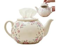 Vintage Floral Teapot - Tissue Box Cover, Flower Pattern Case | Exquisite Tea Set Decoration Organizer | Handcrafted Napkin Holder Kitchen Bedroom Bedside Accessory for Snack Time Presentation
