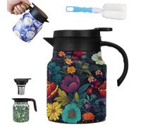Vintage Floral Teapot With Built In Infuser, V-Shaped Spout Multi-Layer Heat Retention Stainless Steel Kettle, Spill-Free Thermal Carafe With Lid For Hot Drinks Loose Tea