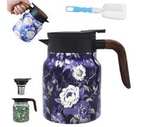 Vintage Floral Teapot With Built In Infuser, V-Shaped Spout Multi-Layer Heat Retention Stainless Steel Kettle, Spill-Free Thermal Carafe With Lid For Hot Drinks Loose Tea