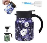 Vintage Floral Teapot With Built In Infuser, V-Shaped Spout Multi-Layer Heat Retention Stainless Steel Kettle, Spill-Free Thermal Carafe With Lid For Hot Drinks Loose Tea