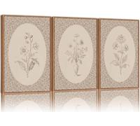 Vintage Flower Canvas Wall Art Rustic Floral Decor, Retro Sketch Botanical Paintings Posters Prints for Living Room(50x75cm x 3/Sin marco)