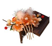 Vintage Flower Hairpin For Women Gauze Peony Peach Blossom Rose Season Hair Comb Exquisite Style Accessory(Color-07)