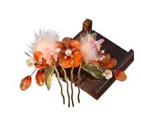 Vintage Flower Hairpin For Women Gauze Peony Peach Blossom Rose Season Hair Comb Exquisite Style Accessory(Color-08)