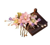 Vintage Flower Hairpin For Women Gauze Peony Peach Blossom Rose Season Hair Comb Exquisite Style Accessory(Color-09)