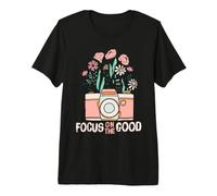 Vintage Focus On The Good Wildflower Camera Happy Thoughts Camiseta Premium