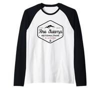 Vintage Fuego Pantano Parque Nacional Camping Senderismo Montañas Camiseta Manga Raglan