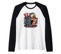 Vintage Funny 67 Six Seven Eagle 4th of July Meme USA Flag Camiseta Manga Raglan