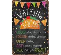 Vintage Funny Walking Tacos Mexican Fiesta Metal Tin Sign for Cabin Home Bar Wall Decor 8 X 12 in