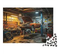Vintage Garage Adult Puzzles 1000 Piezas Reciclable Material Car Workshop Puzzles Familiar Gaming Time Accesorios Perfect for Familiar and Friends Cumpleañoss 70x50cm/1000piezas