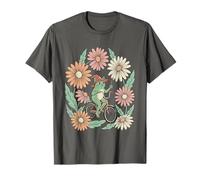 Vintage Gato Bruja Montando Bicicleta Flor Floral Camiseta