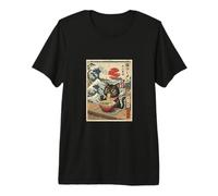 Vintage Gato Negro Ramen Wave Japonés Ukiyo-e Art Foodie Camiseta Premium
