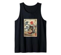 Vintage Gato Negro Ramen Wave Japonés Ukiyo-e Art Foodie Camiseta sin Mangas