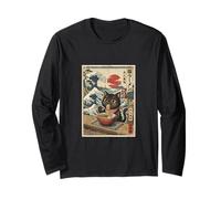 Vintage Gato Negro Ramen Wave Japonés Ukiyo-e Art Foodie Manga Larga