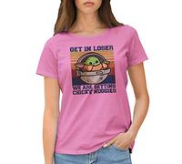 Vintage Get In Loser Baby Yoda We Are Getting Chicky Nuggies Camiseta Rosa para Mujer Size M