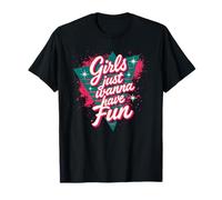 Vintage Girls Just Wanna Have Fun Colorido Retro Throwback Camiseta