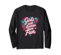 Vintage Girls Just Wanna Have Fun Colorido Retro Throwback Manga Larga