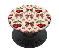 Vintage Glam Cherry Leopard Bow Moda Ilustración Diseño PopSockets PopGrip Adhesivo