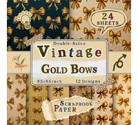 Vintage Gold Bows Scrapbook Paper: 24 Double-Sided Sheets with 12 Decorative Ribbon Designs for Journaling, Card Making, Origami, Collage & Scrapbooking