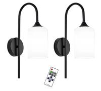 Vintage Gold Wall Sconces Light Set of 2,Indoor Wireless Dimmable Black Industria Metal Wall Light Operated LED Lighting Fixture with Remote Control for Bedside Lamp Bathr
