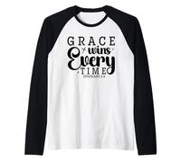 Vintage Grace Wins Every Time - Verso de la Biblia Christian Faith Camiseta Manga Raglan