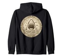 Vintage Gran Tiburón Blanco Brújula Mapa Océ Sudadera con Capucha