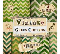 Vintage Green Chevron Scrapbook Paper: 24 Double-Sided Sheets with 12 Geometric & Patterned Designs for Journaling, Origami, Crafting, Scrapbooking & Collage