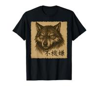 Vintage Grumpy Wolf Antiguo Arte Japonés Anime Kawaii Divertido Camiseta