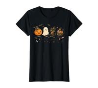 Vintage Halloween garabatos Retro Calabaza Gato Bruja Espeluznante Camiseta gráfica económica, Mujer, Negro, S