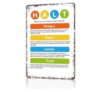 Vintage HALT Self Care Comical Metal Poster Coping Skill Reminder Wall Hanging for Space Calm Down Corner 8 X 12 inch