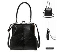 Vintage Handbags, British Style, 7.5x7.5x1.8 Inch Pack with Kiss Lock PU Leather, Women Accessories for Work Commuting Outdoor Travel Girls Phone, Best Fashion Purse, Classic Bag for Office Party Use